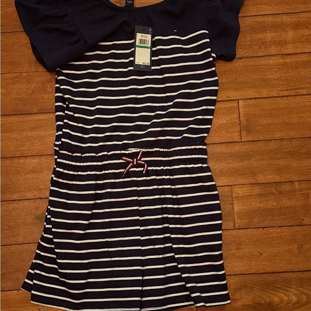 NWT young girls Tommy Hilfiger size large 12/14‎  romper Navy blue & White Strip